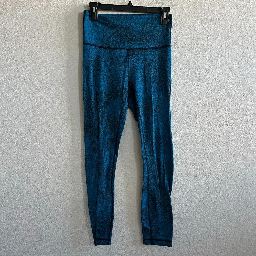 Lululemon Women's Wunder Under Pant III Leggings Luon Spray Jacquard Blue Size 4 - Picture 1 of 9